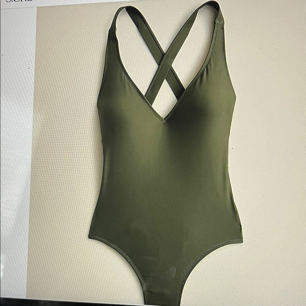 Jcrew cross back one piece bathing suit in green size 12